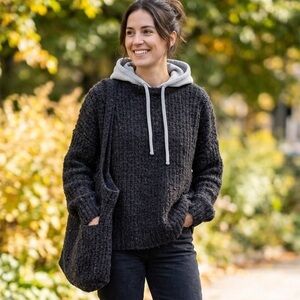 Aerie OFFLINE Charcoal Knit Hoodie with Drawstring